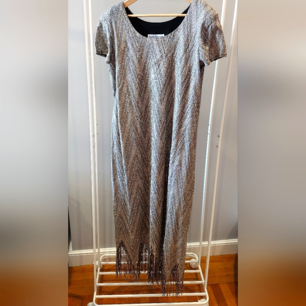 Jessica Howard Silver Fringe Wedding Dress